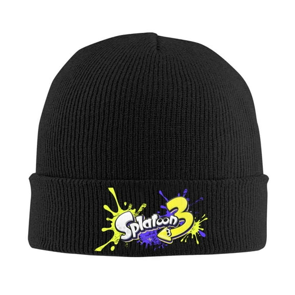 Splatoon 3 Beanie Hat Winter Warm Knit Cuffed Cap For Women Men Black