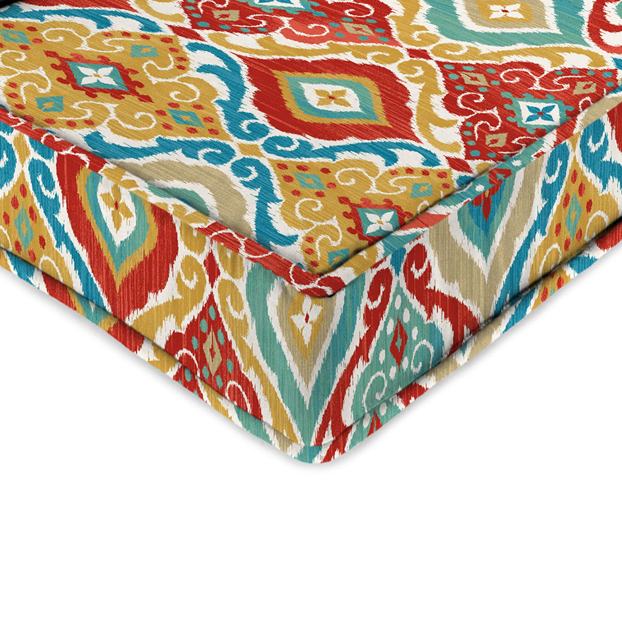 Jordan Manufacturing 45" x 22" Fresca Fiesta Multicolor Damask Rectangular Outdoor Deep Seat Chair Cushion Set with Ties and Welt