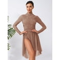 thumbnail image 5 of YiZYiF Womens Sparkly Lyrical Dance Costume Long Sleeve Ruched Backless Figure Skating Dress Leotard Dusty Pink XXL, 5 of 7