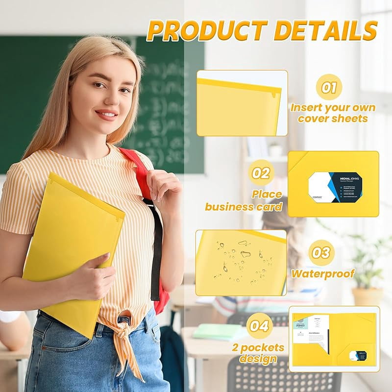 21 Pcs Plastic Folders with Clear Front Pockets Heavy Duty File Folders with 2 Pockets and Card Slot for Student Communication School Office Presentation Report