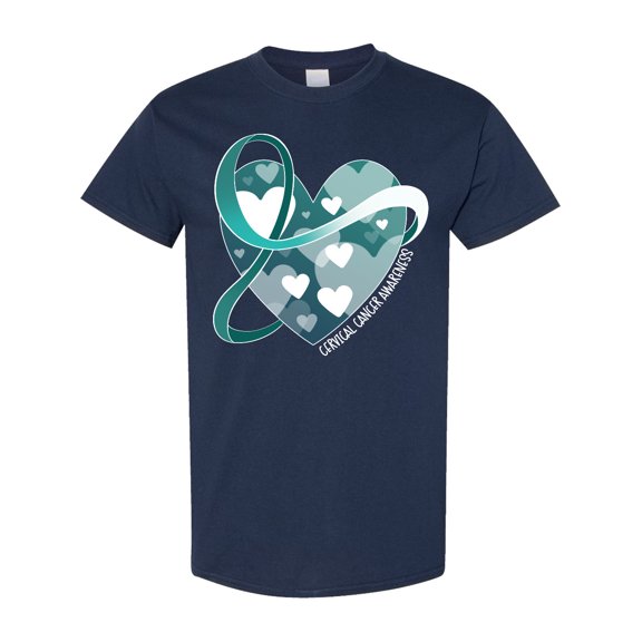 Inktastic Cervical Cancer Awareness Teal and White Ribbon Around Heart T-Shirt