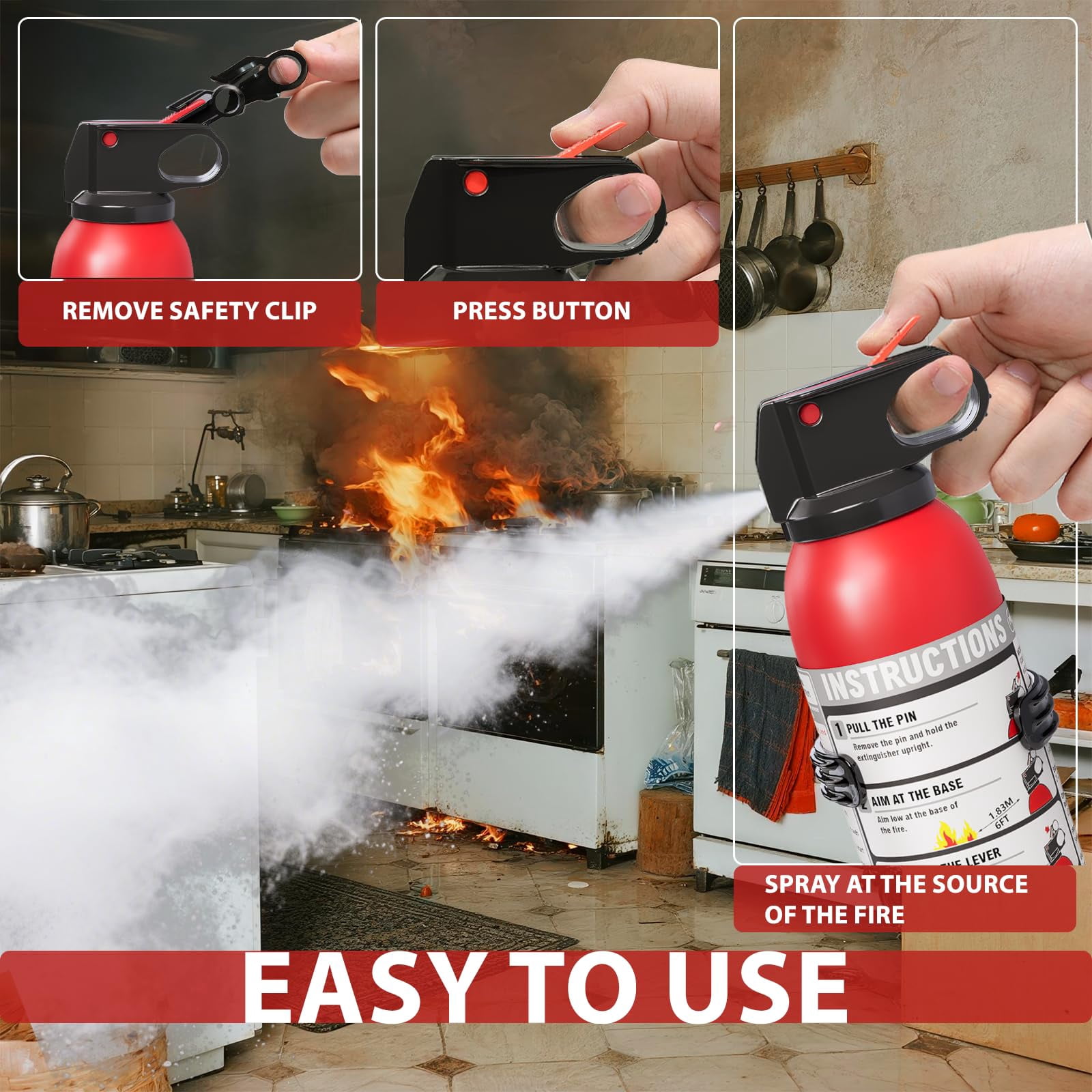 Ougist Dry Stop Fire Extinguishing Spray for Home & Car, 600g Portable Dry Chemical Fire Suppression Spray, For Kitchen Grease, Electrical, Vehicle & Garage Fires, Easy to Use, 2-Pack