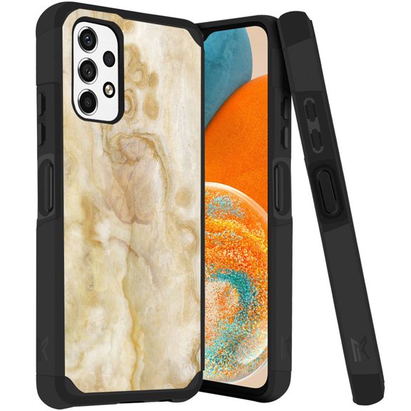 ANJ  Rugged Dual Layered Shockproof Slim Hybrid Case   Tempered Glass Cover Compatible with Samsung Galaxy A23 5G - Yellow Marbling