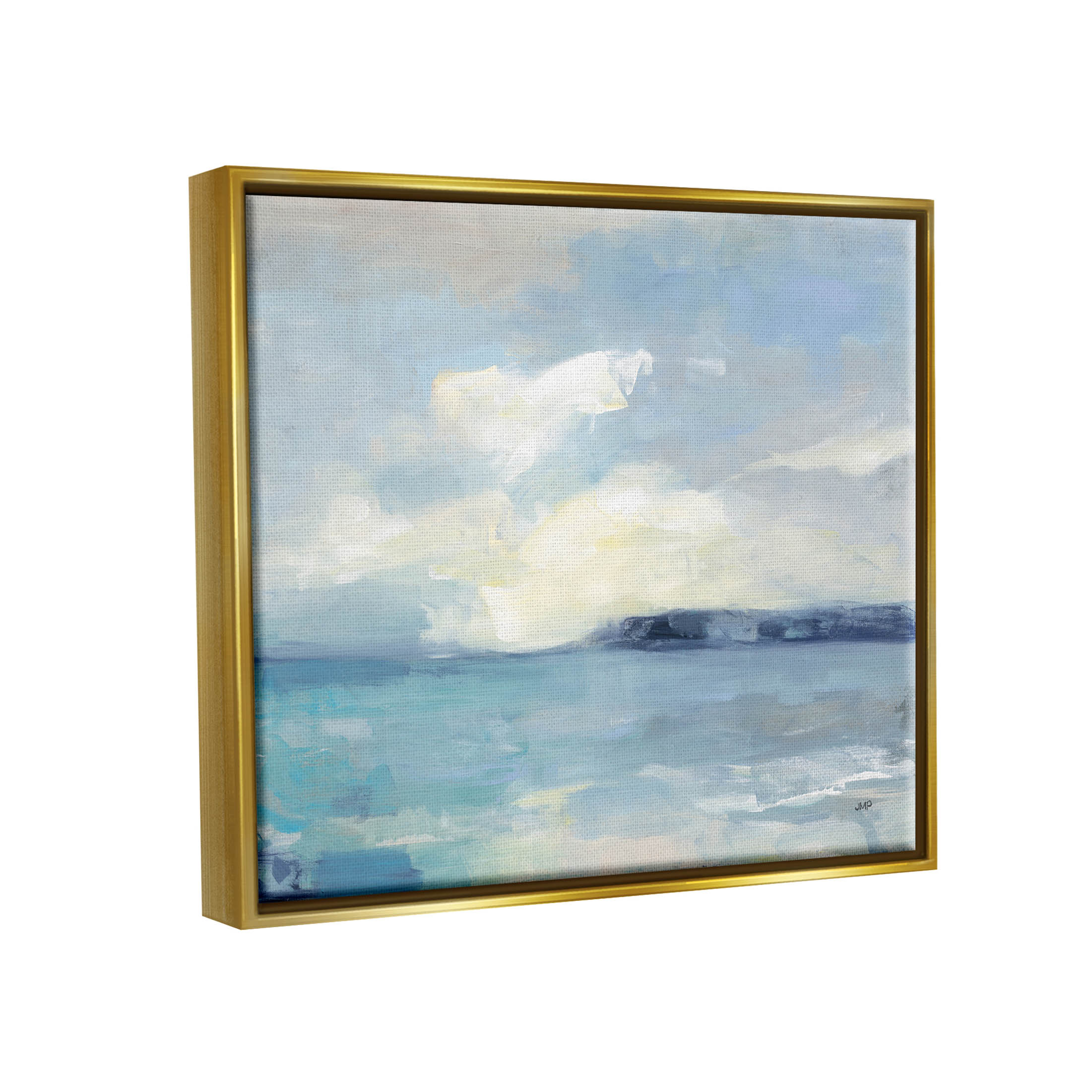 Stupell Industries Abstract Ocean View Landscape Painting Metallic Gold Floating Framed Canvas Print Wall Art, Design by Julia Purinton