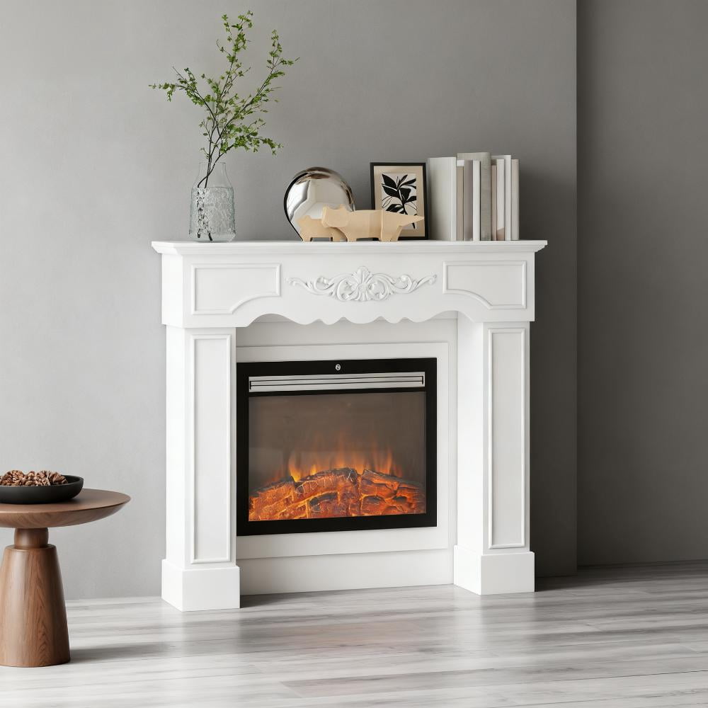 LiviNest Fireplace Mantel for Electric Fireplaces: Baroque Style Freestanding Surround - White Painted Fir Wood & MDF Construction for Historic Home Restoration with Anti-Tipping Kit & Decorative Top