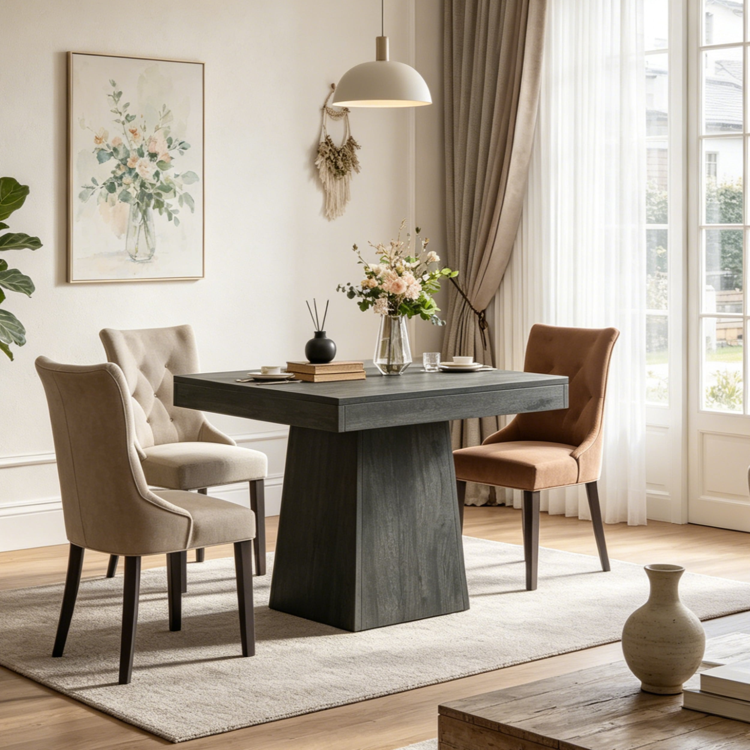 Fnova 31.5" Square Farmhouse Dining Table, Wood Coffee Table for 4 People, Modern Kitchen Table for Dining Room, Black (Chairs Not Included)