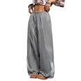 thumbnail image 3 of Womens Parachute Pants Y2K Wide Leg Cargo Sweatpants Waist Jogger Pants with Pockets Gray L, 3 of 9