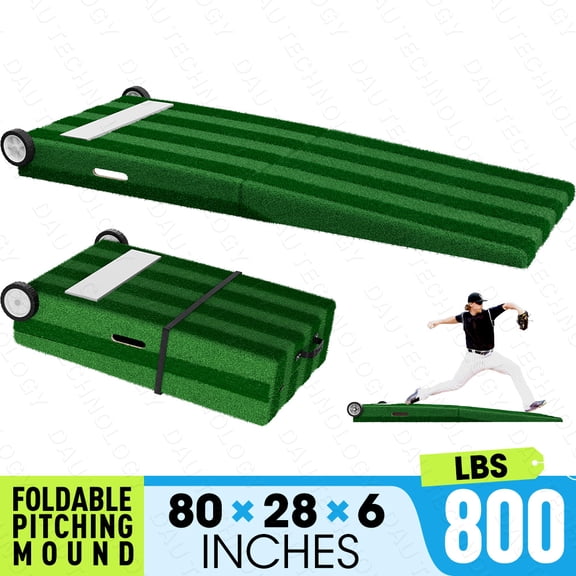 Foldable Portable Pitching Mound 80" x 28" x 6", Baseball Softball Pitcher's Mound with Stride Lines, Wheels & Handle for Indoor Outdoor Training