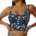 thumbnail image 2 of Haiem Cherry Blossoms on Navy Background Pattern Womens Sports Bra - U Neck Padded Low Impact Yoga Bra Workout Crop Top Gym Moisture-Wicking Workout Vest -, 2 of 9