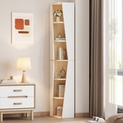 IRONCK 71 Tall Narrow Bookcase, 6 Tier Corner Bookshelf, Cube Storage Display Shelf for Home Office, Natural