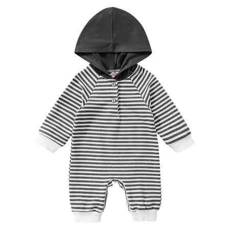

Toddlers Boys Clothes Baby Girls Autumn Striped Long Sleeve Hooded Romper Jumpsuit Clothes