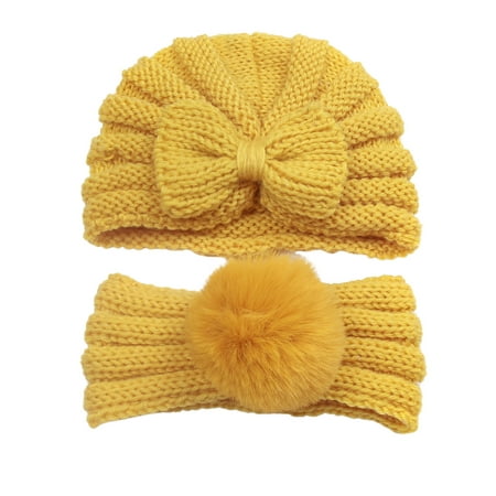 

koaiezne Toddler Baby Boys Girls Knitted Cap Beaniess Knotted Elastics Turban Hat Headband Headwear Set 12 Month Mittens Girl Baby Boy 18 Months