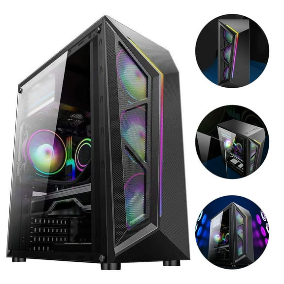 HOMEMAXS Black Computer Host Box with Colorful RGB Lighting for ATX M-ATX Motherboards Material