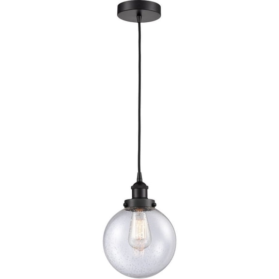 616-1PH-BK-G204-8 Innovations Lighting Beacon - 1 Light Mini Pendant In Industrial Style-11.5 Inches Tall and 8 Inches Wide-Matte Black Finish-Seedy