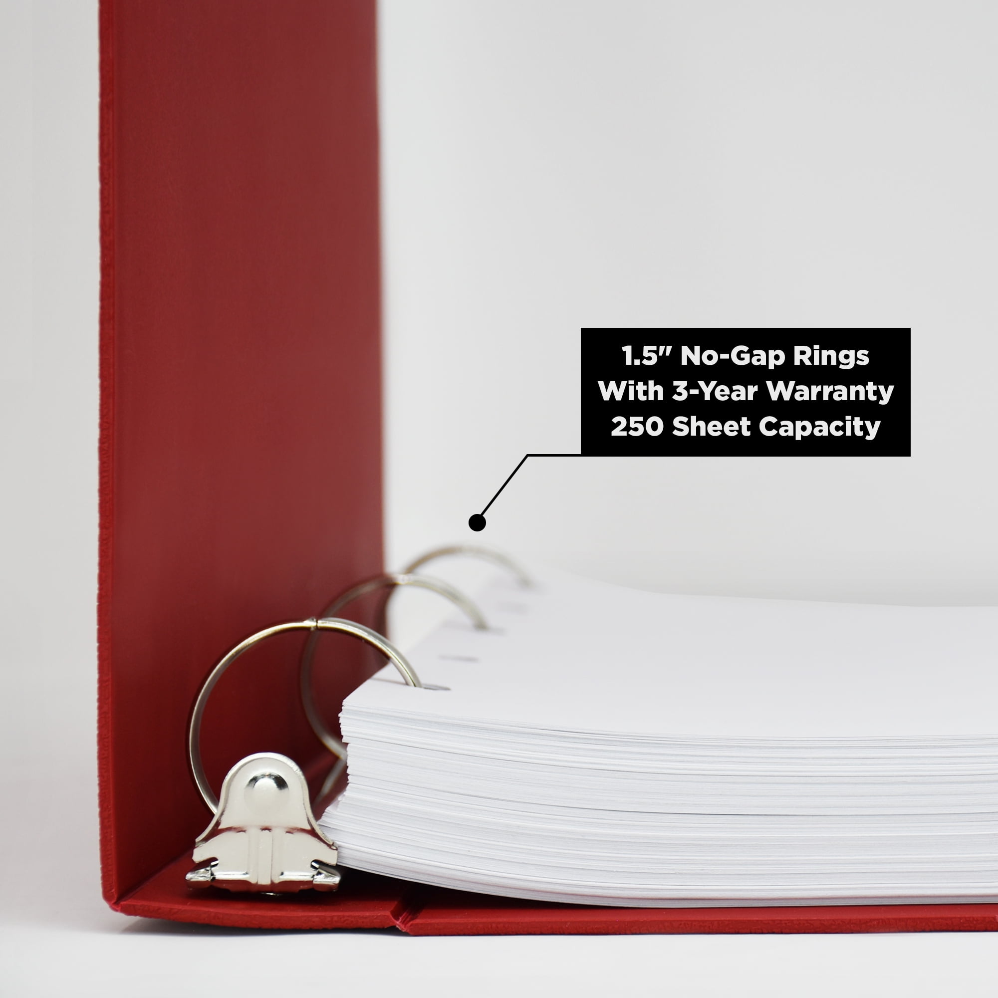 Carstens 1.5- Inch Heavy Duty 3-Ring Binder - Side Opening, Brick Red