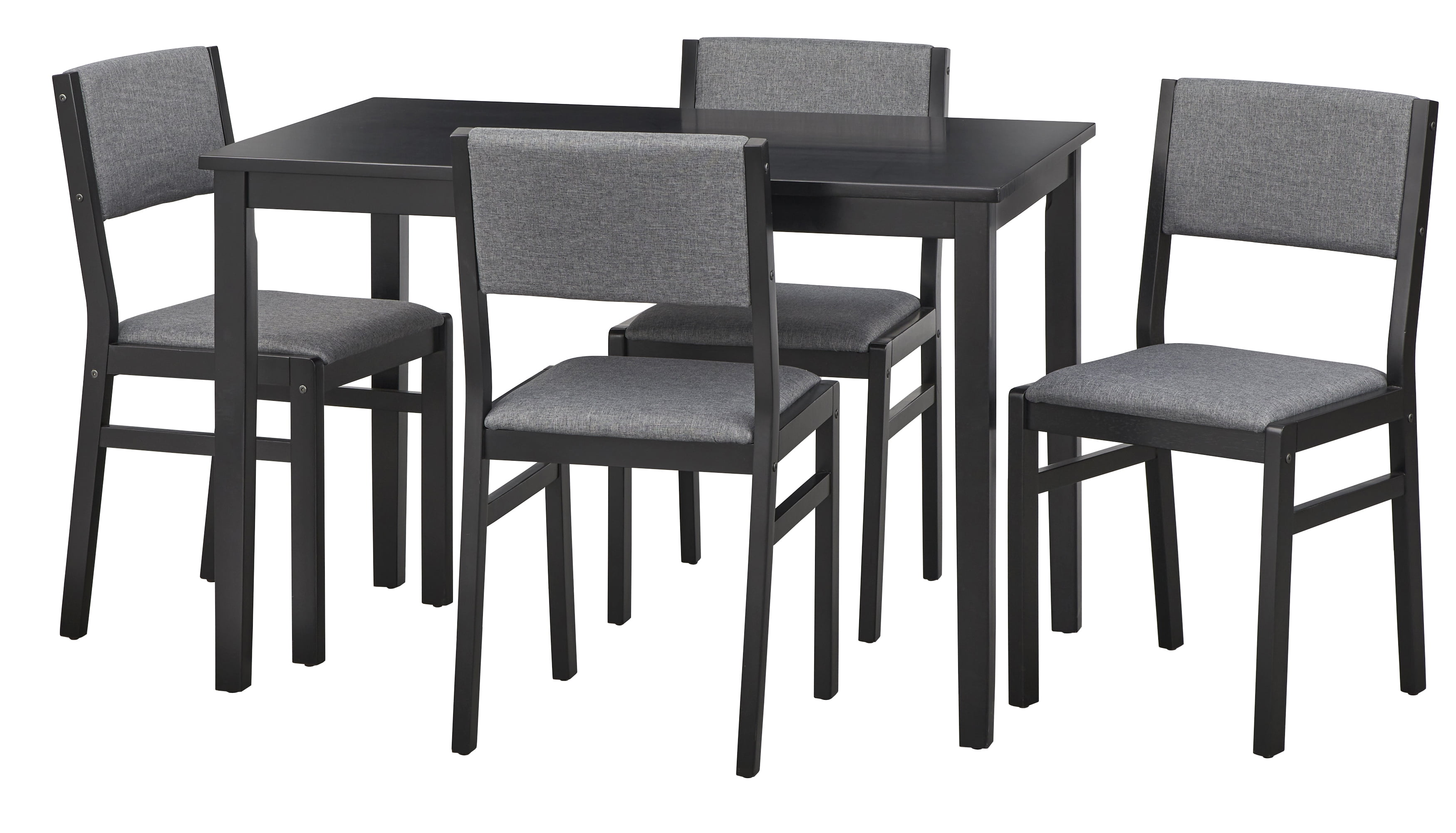 TWM National 5 Piece, Adult Mid-Century High Back Rubberwood Dining Table with Chair, Black