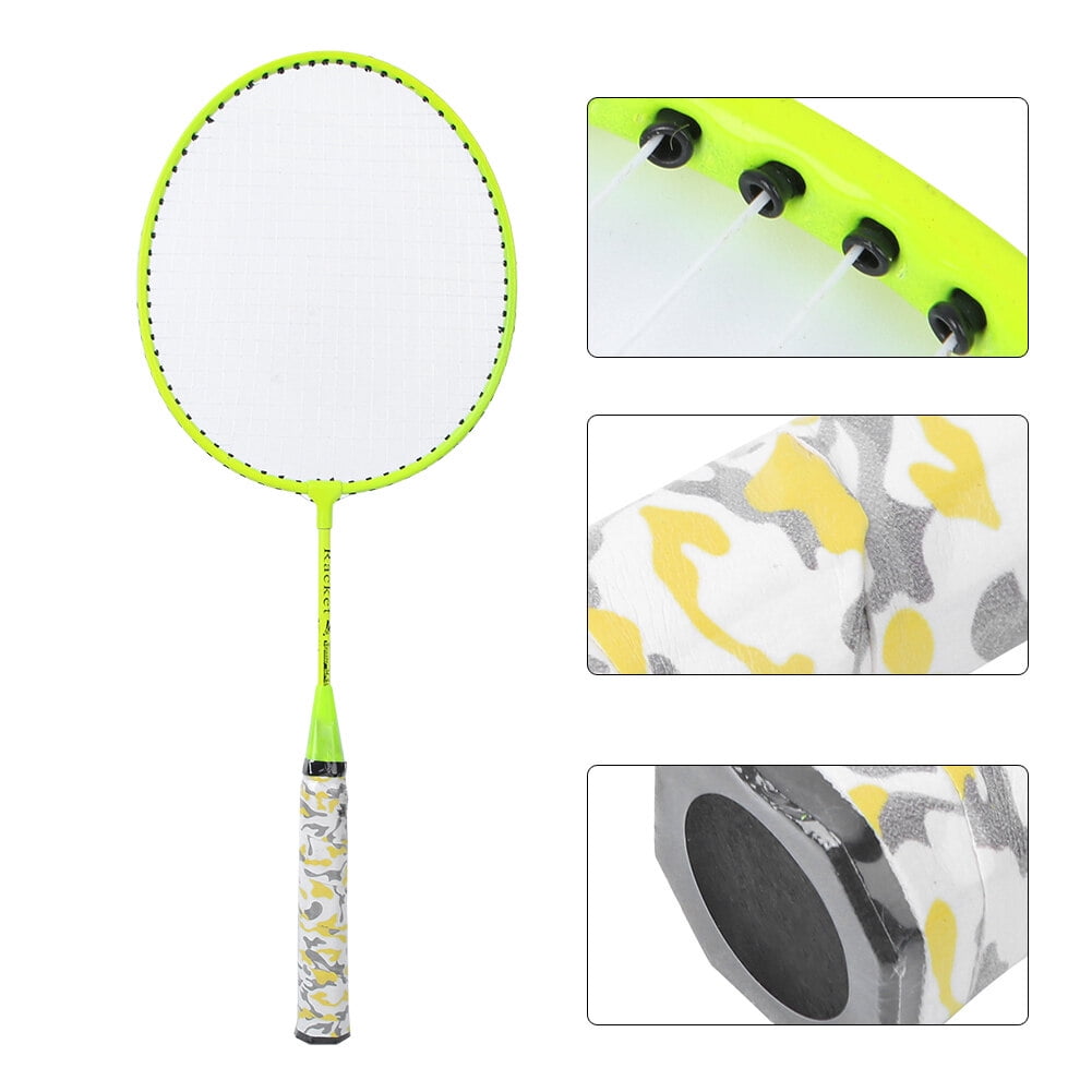 Yajisi Fluorescent Yellow Children Badminton Racket Set with 2 Balls Outdoor Sports Game Kids Boys Girls Toy Beginner Easy Setup Equipment, 4 Piece Assortment