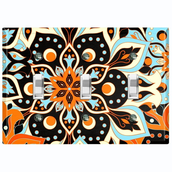 Metal Light Switch Plate Cover Colorful Flower Mandala Tile Pattern MDL019