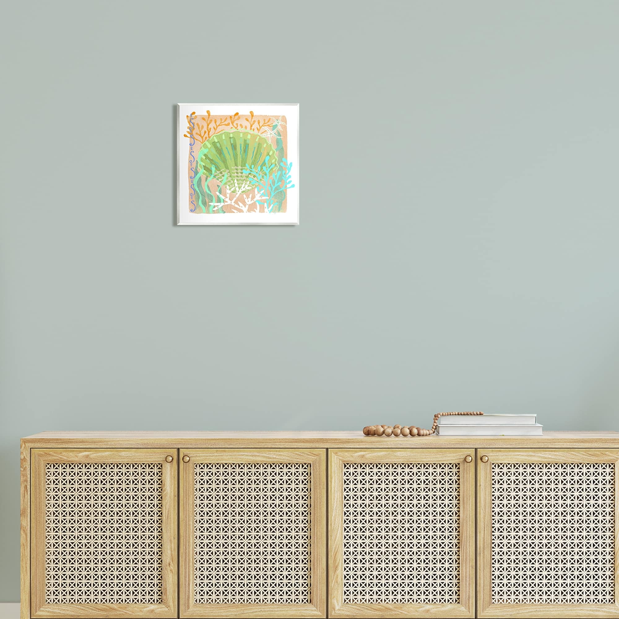 Stupell Industries Vivid Coral Overlay Beach Seashell Watercolor Pattern Graphic Art Unframed Art Print Wall Art, Design by unknown