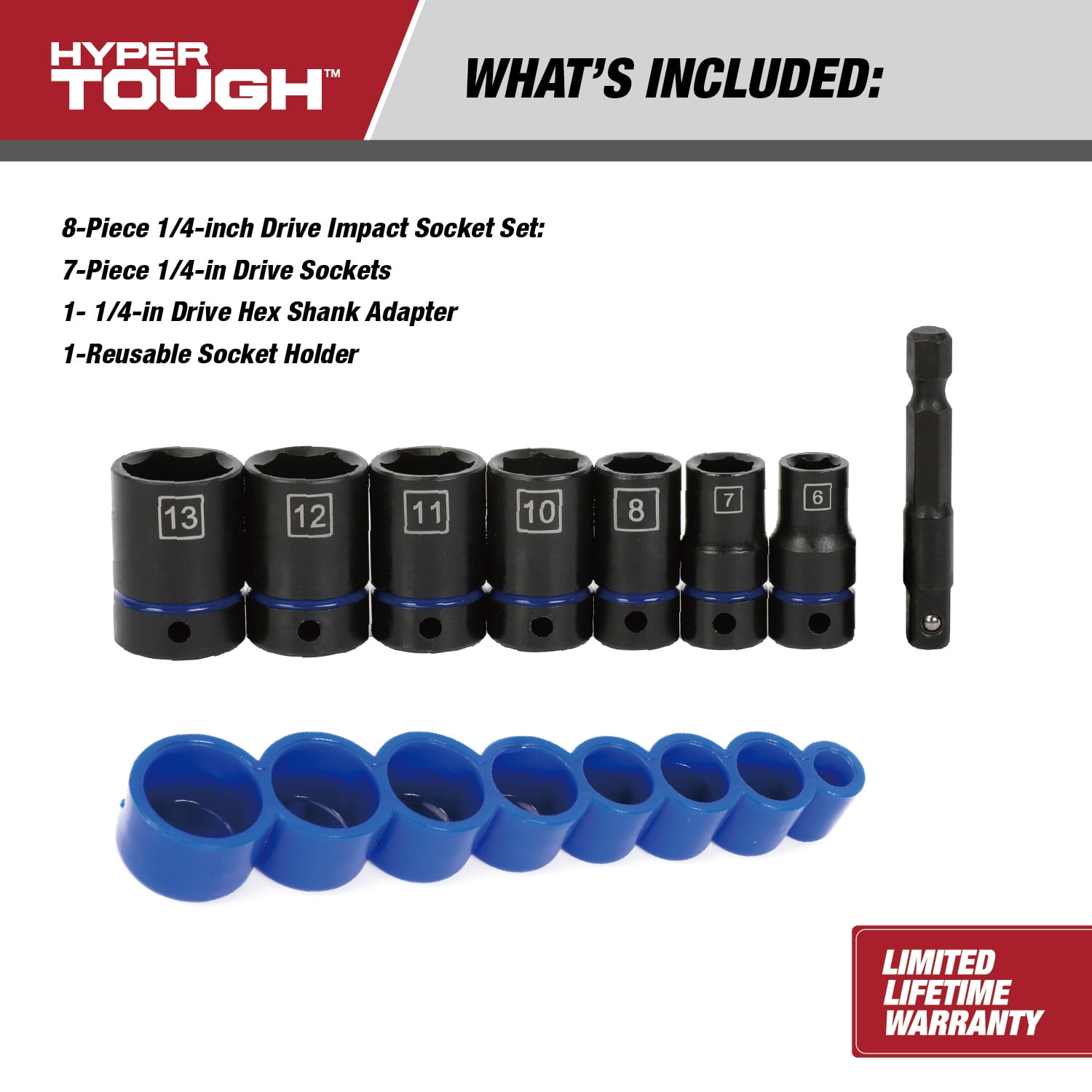Hyper Tough 8-Piece 1/4-inch Drive Impact Socket Set (MM)