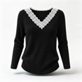 thumbnail image 6 of Tops for Women Lace V-Neck Soft Long Sleeve Ribbed Knit Pullover Casual Fall Winter Shirt, 6 of 7