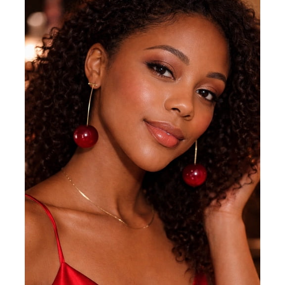 Cherry Charm Drop Earrings – Red Resin Fruit-Inspired Statement Jewelry for Women