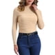 thumbnail image 1 of INSPIRAR CHIC Top de Malla para Mujer de Manga Larga Sólido con Cuello Alto Panel Transparente y Fruncido L Melocotones, 1 of 6