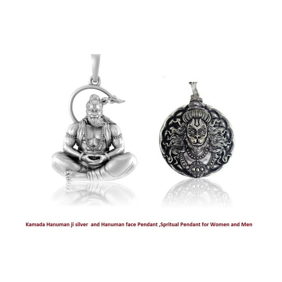 Kamada Hanuman ji silver and Hanuman face Pendant ,Spritual Pendant for Women and Men
