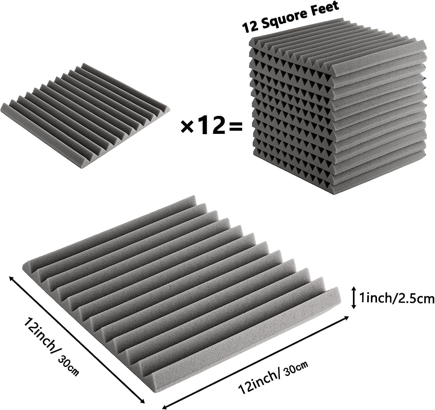 TIANLAIMEI 24 Pack Acoustic Foam Panel Wedge Studio Soundproofing Acoustic Treatment Wall Tiles
