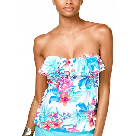 - Island Escape Womens Indo Night Floral Print Ruffled Tankini Top 16 Pink Swimsuit