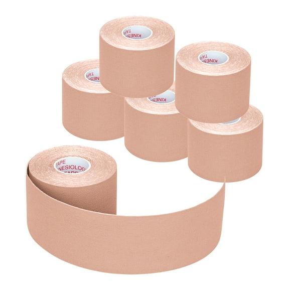 Kinesiology Tape - 6 Rolls Set, Lychee Elastic Therapeutic Sports Tape for Shoulder, Knee, Elbow Pain Relief, Latex Free, Water Resistant, Breathable, 2" x 16.4 feet Per Roll (Beige)