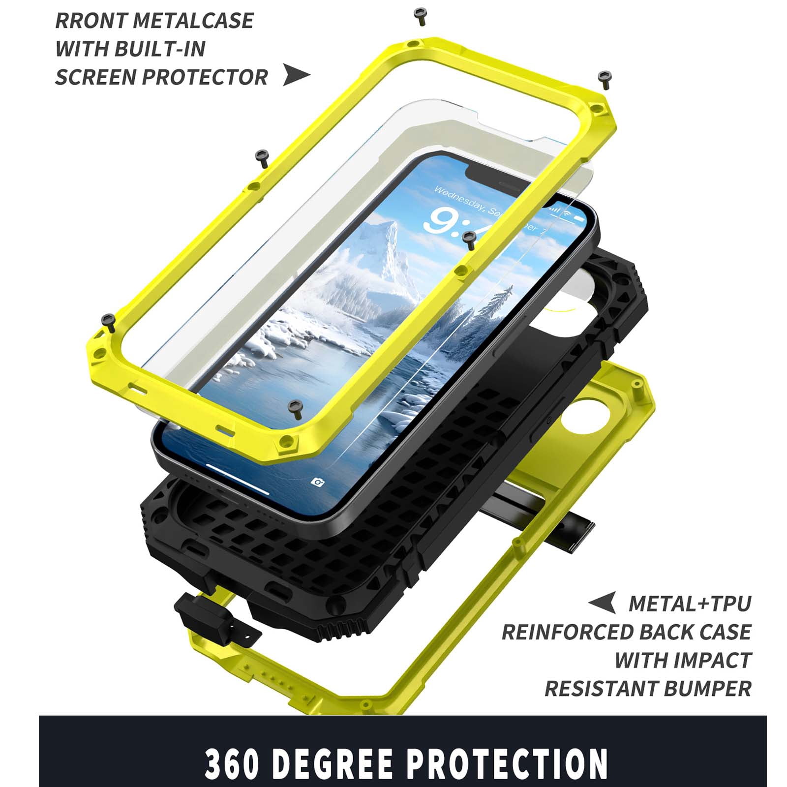 for iPhone 16e Armor Cover Case with Screen Protector, with Built-in 360° Rotate Ring Stand Heavy Duty Protection Cover Case for Apple iPhone 16e, Yellow