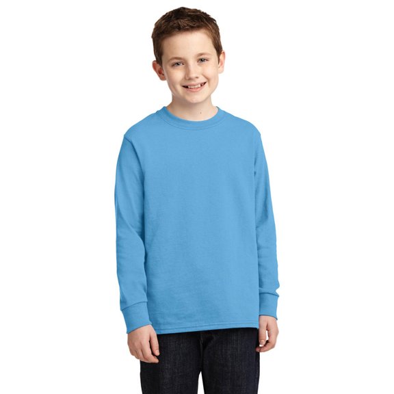 Port Company PC54YLS Long Sleeve Boys T-Shirt - Aquatic Blue - X-Small