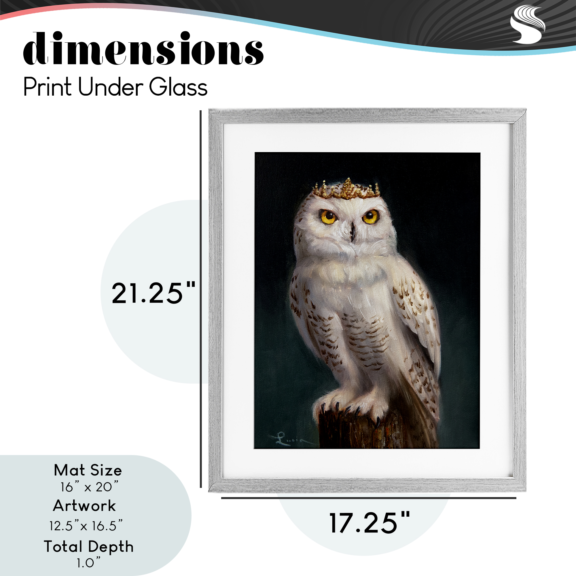 Snowy Owl King Gray Framed Print Under Glass, design by Lucia Heffernan