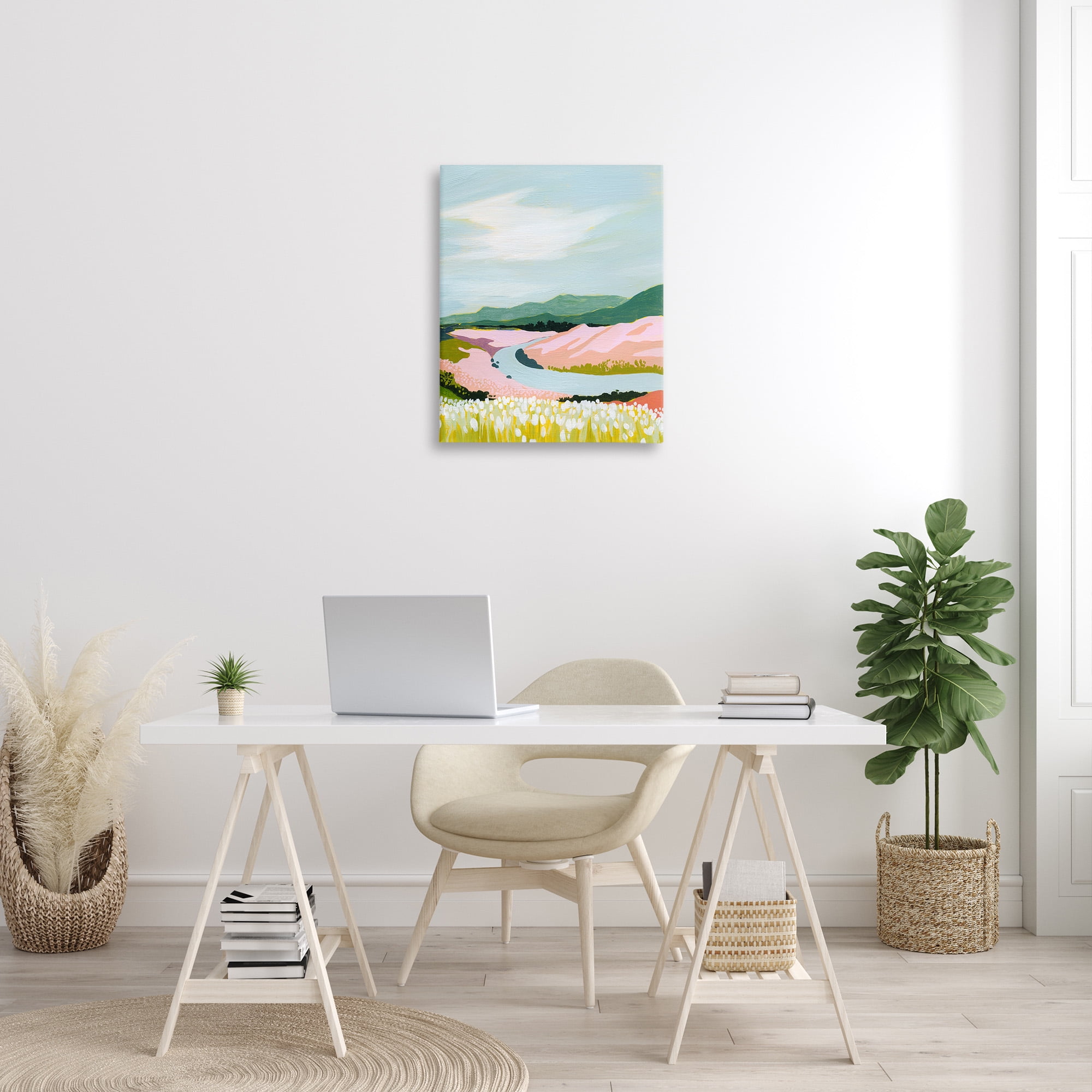 Stupell Industries Pastel Mountain Stream Landscape Painting Gallery Wrapped Canvas Art Print Wall Art, 24 x 30
