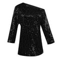 thumbnail image 4 of Womens T Shirts Long Sleeve Ladies Tops Fall Sequin V Neck Slouchy Tank Glittering Bling Bling Blouses Casual Black L, 4 of 4