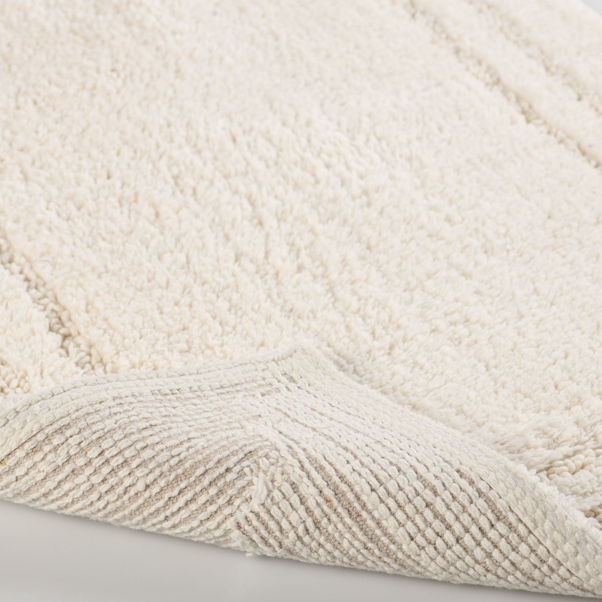 Superior Solid Bordered Cotton Washable Non-Slip Bath Rug, Runner Size, Cream