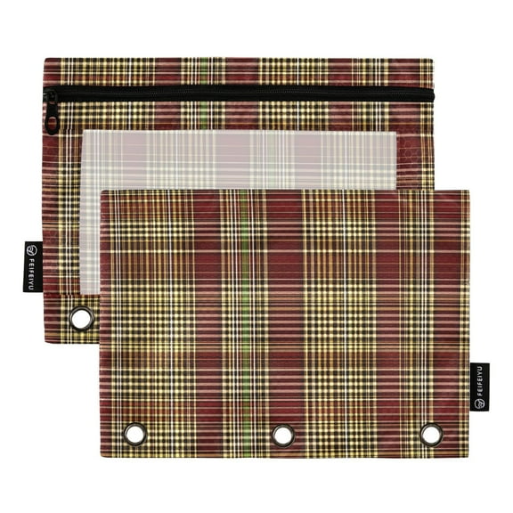 ALAZA 2 Pack Pencil Pouch Retro Checkered-a5 Pencil Case for 3 Ring Binder Clear Window Pencil Bag Organizers