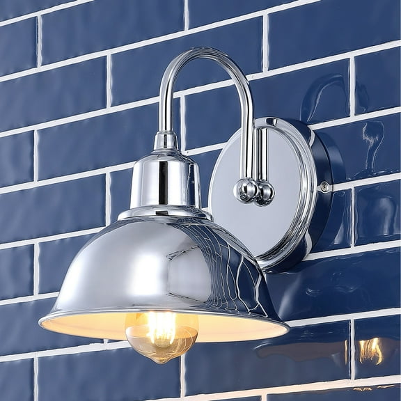 JONATHAN Y Frisco 8" 1-Light Farmhouse Industrial Iron LED Vanity, Chrome