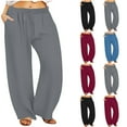 thumbnail image 1 of Sentmoon Flowy Pants for Women Summer Oversized High Waist Exercise Pants for Women with Pockets Loose Wide Leg Solid Color Stretchy Gym Pants Fall Casual for Weekend Outings XXXXL, 1 of 8