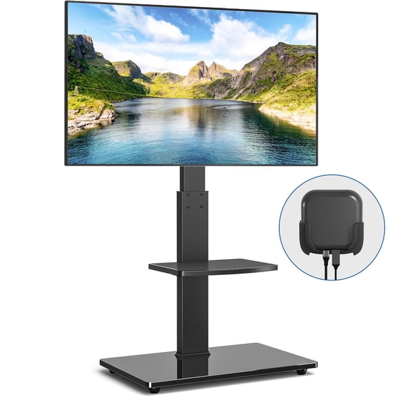 TAVR Furniture Floor TV Stand with Swivel Mount for 32-70 inch Flat Screens, Modern Black Corner TV Stand with Adjustable Shelf