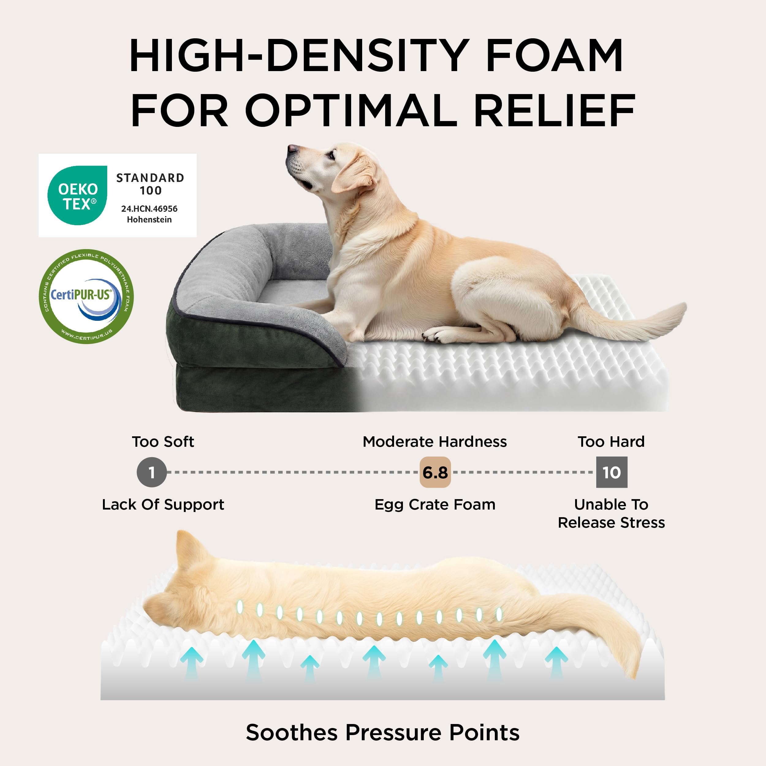 U By Bedsure Orthopedic Dog Bed for Extra Large Dogs, Waterproof Sofa Couch with Washable Removable Cover & Non-Slip Bottom, Boreal Canopy Green, 42"