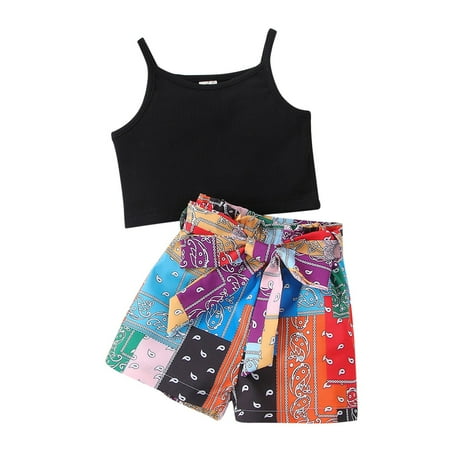 

New Born Baby Clothes for Girl Boys Girls Clothes Summer Sleeveless Strap Vest T Shirt Tops National Ethnic Style Shorts Casual 2PCS Outfits Set Baby Girl Bow
