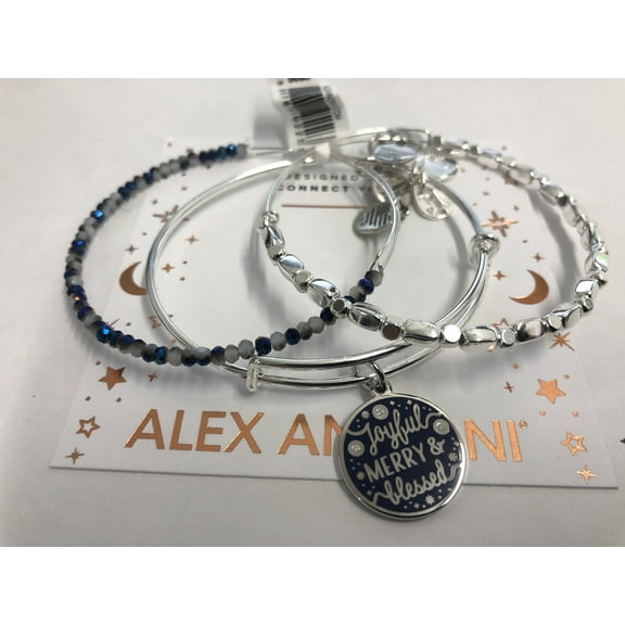 Alex and Ani Joyful, Merry & Blessed Set of 3 Bangle Bracelet Blue One Size