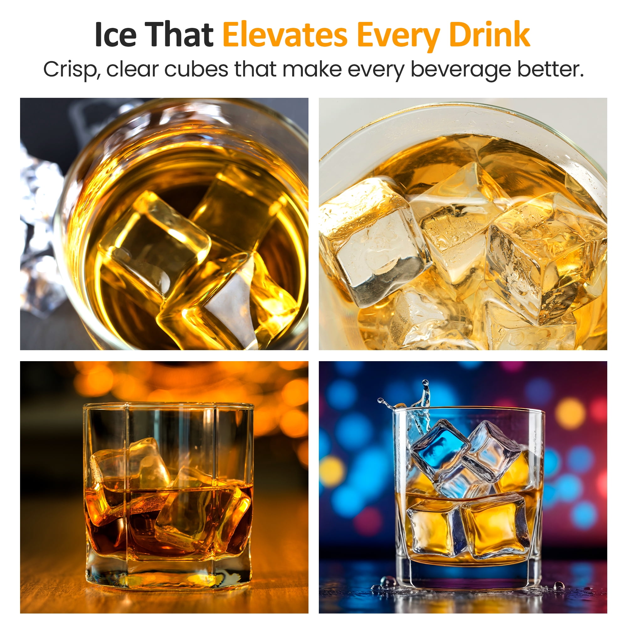Cozy Home Clear Ice Maker for Home – Compact Countertop Ice Machine with 1.6" Square Ice Cubes, Self-Cleaning, LED Light & Timer, Portable Electric Ice Maker for Kitchen, Bar, RV, Black