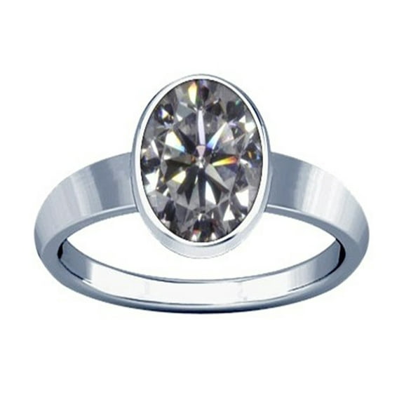 Divya Shakti 11.25-11.50 Carat American Diamond Silver Plain Design Ring (Zircon Jerkan Oval Gemstone Silver Plain Design Ring)(3)