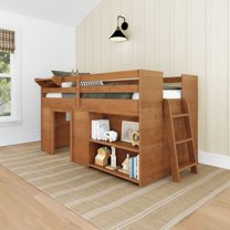 Farmhouse Twin Low Loft with Bookcase, Pecan Dip