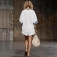 thumbnail image 3 of Delconic Women Bohemian Print V Neck Short Sleeve Top and Split Hem Shorts Two Piece Summer Set for Casual and Daily Wear White XL, 3 of 6
