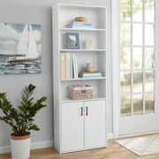 Mainstays Traditional 5 Shelf Bookcase with Doors, Soft White Finish