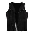 thumbnail image 3 of LiiYii Gilet Cowboy Western Rétro Cowgirl Hippie à Franges pour Enfants Sans Manches avec Rivets Noir 16, 3 of 6